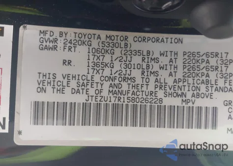 2005 Toyota 4Runner Limited V6 из США, поврежденный, VIN JTEZU17R158026228